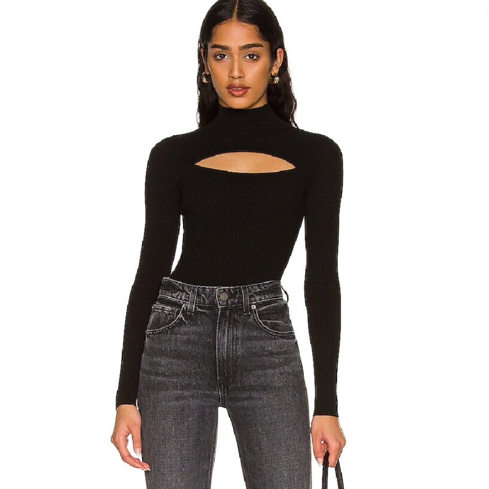 NBD Revolve Toula Ribbed Long Sleeve Front Cutout Mock Neck Sweater Top